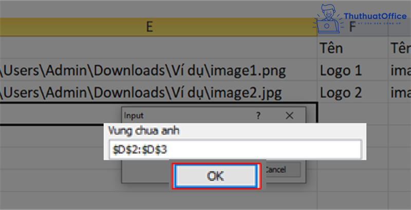 chèn hình vào excel