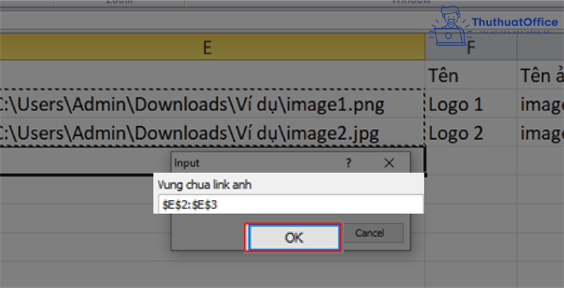 chèn hình vào excel