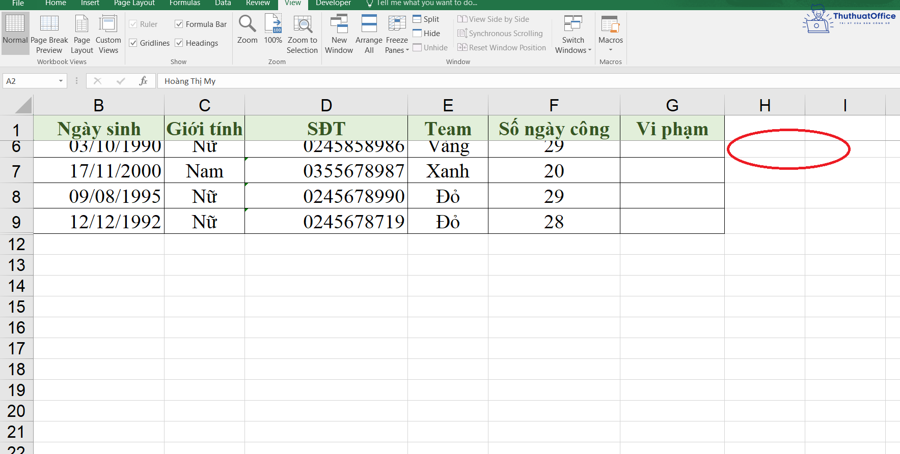 cố định ô trong Excel