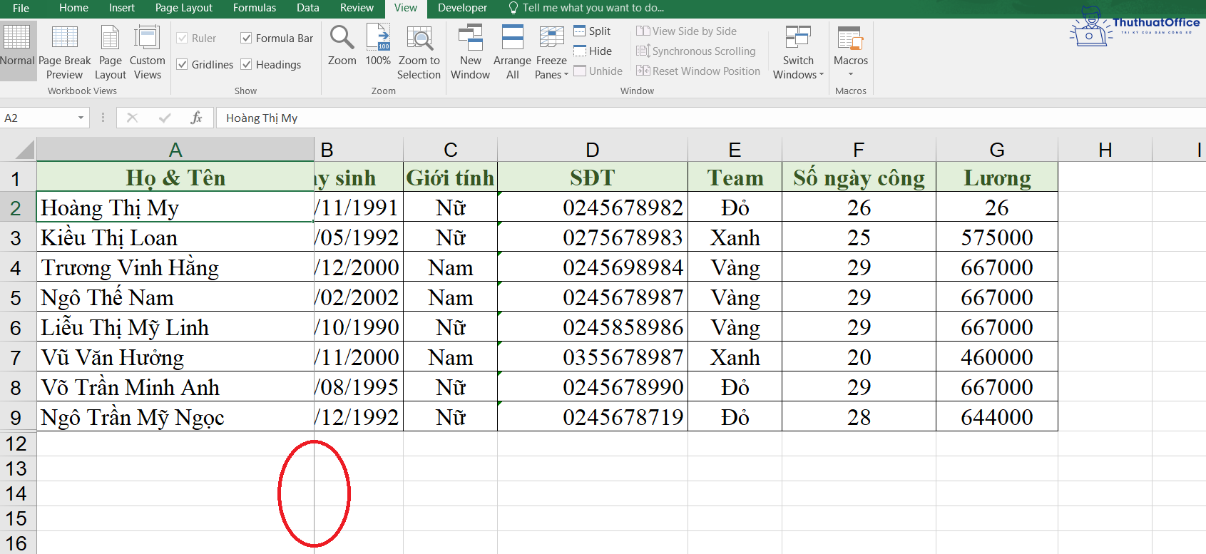 cố định ô trong Excel