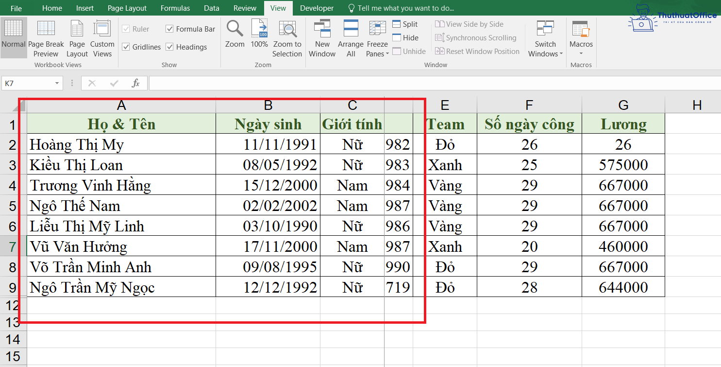 cố định ô trong Excel