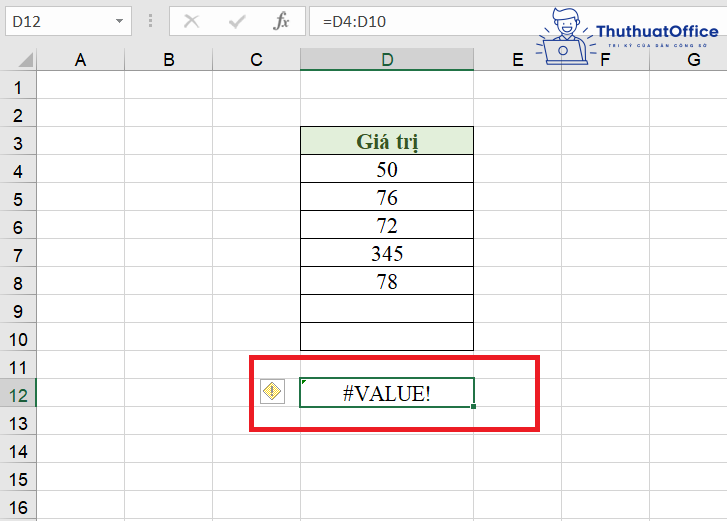 lỗi #VALUE! trong Excel