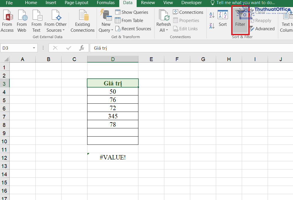 lỗi #VALUE! trong Excel