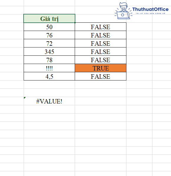 lỗi #VALUE! trong Excel