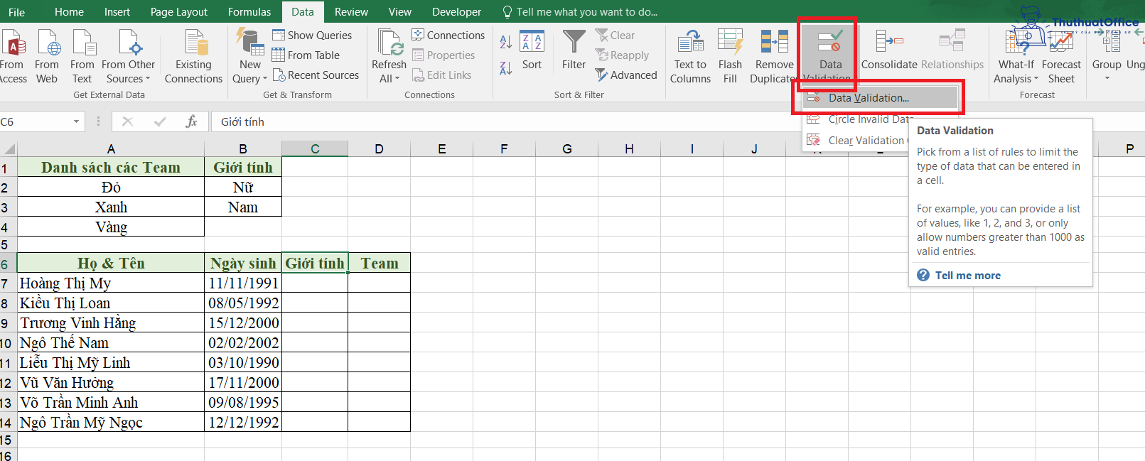 cách tạo Drop List trong Excel