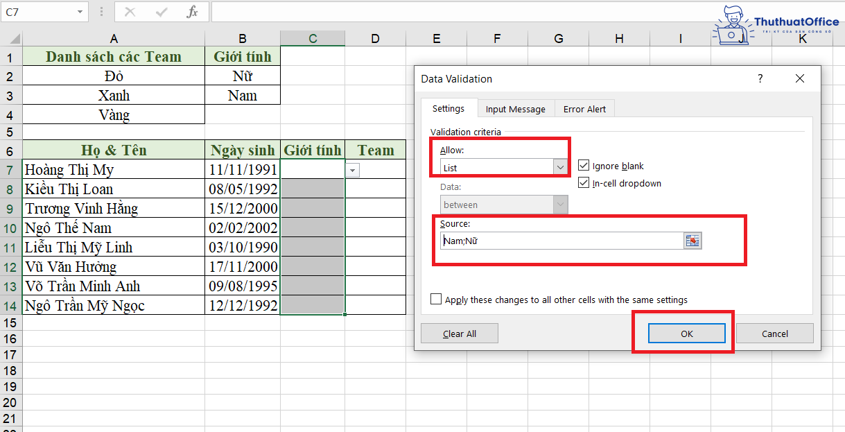 cách tạo Drop List trong Excel