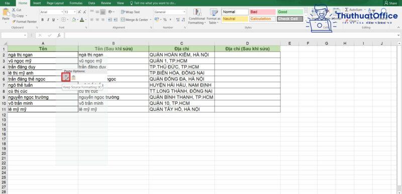 chuyển chữ hoa thành chữ thường trong Excel