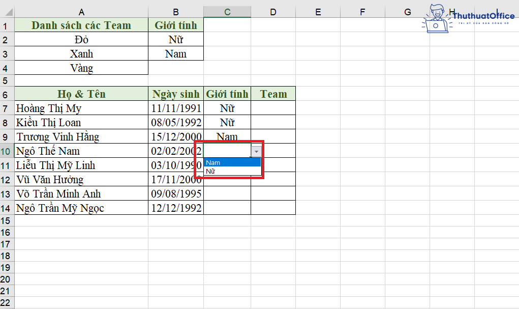 cách tạo Drop List trong Excel