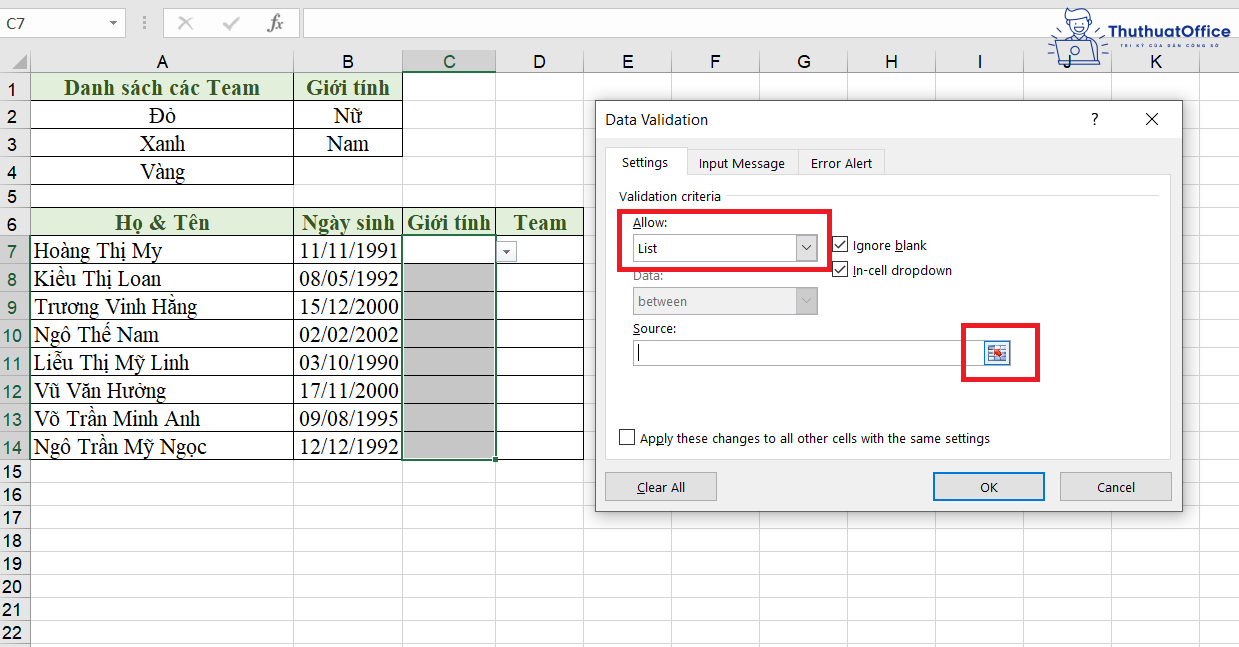 cách tạo Drop List trong Excel