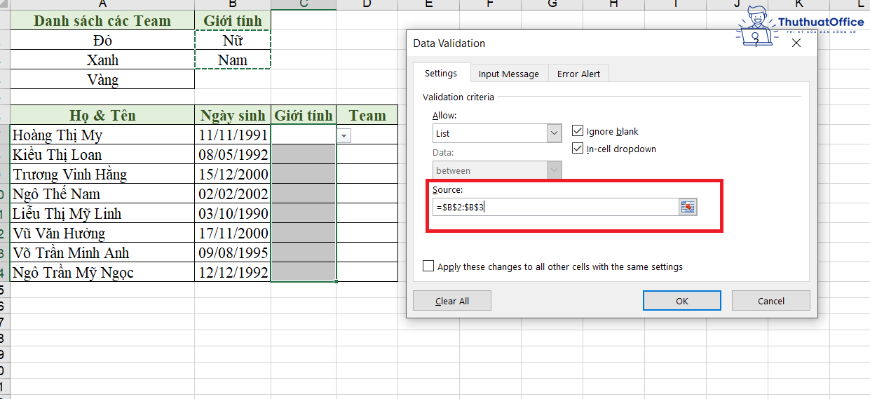 cách tạo Drop List trong Excel