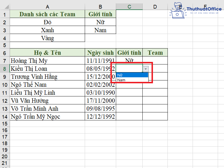 cách tạo Drop List trong Excel