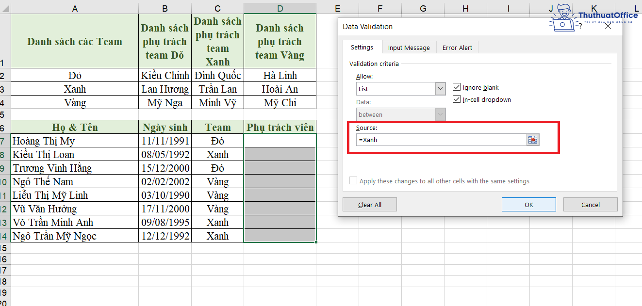 cách tạo Drop List trong Excel