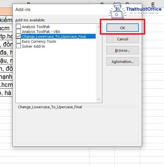 chuyển chữ thường thành chữ hoa trong Excel