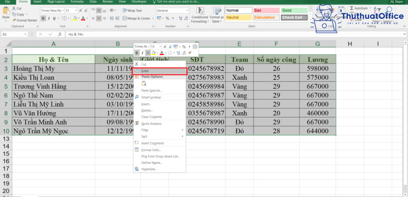 cố định ô trong Excel