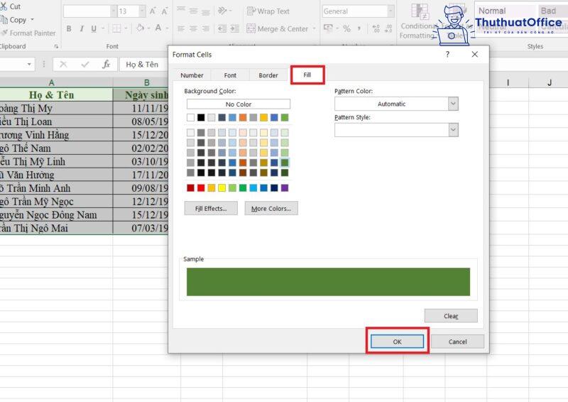 tô màu dòng có điều kiện trong Excel