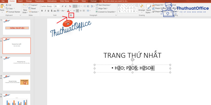 cách viết chỉ số dưới trong PowerPoint