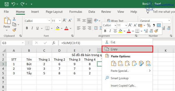 copy công thức trong excel