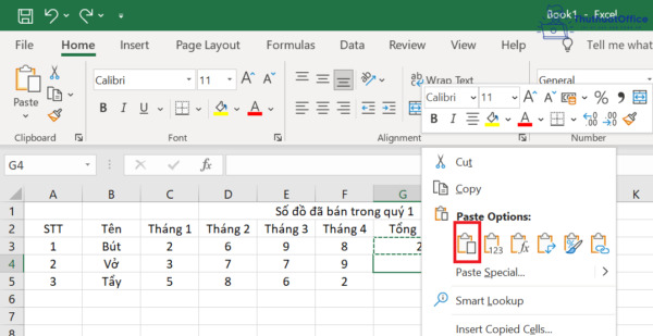 copy công thức trong excel