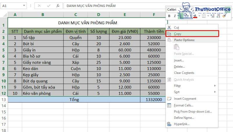 chuyển Excel sang Word