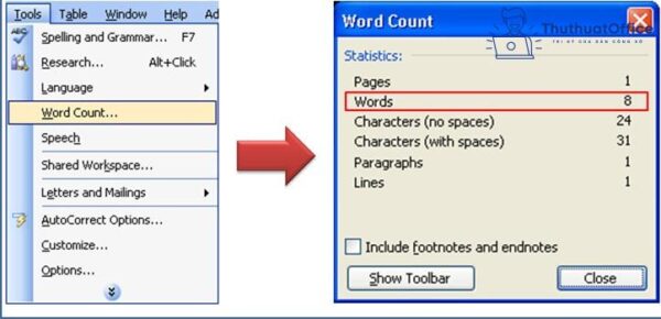 Cách đếm ký tự trong Word