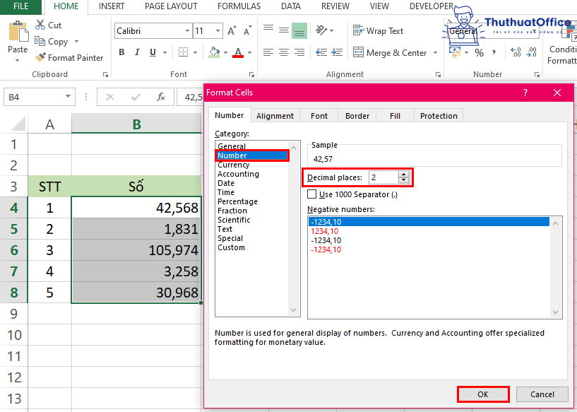 Làm tròn số trong Excel