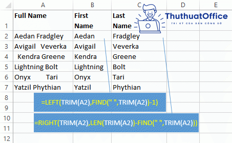 cách tách tên trong Excel 02