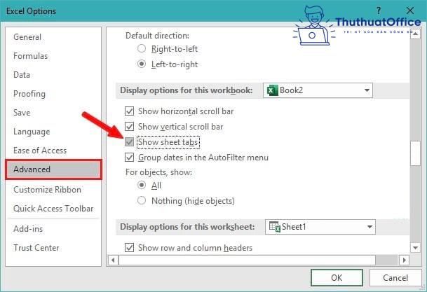 Excel không hiện Sheets