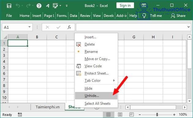 Excel không hiện Sheets