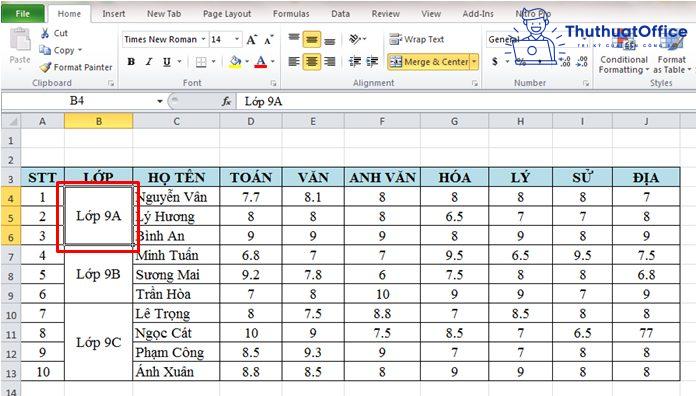 Xoay chữ trong Excel