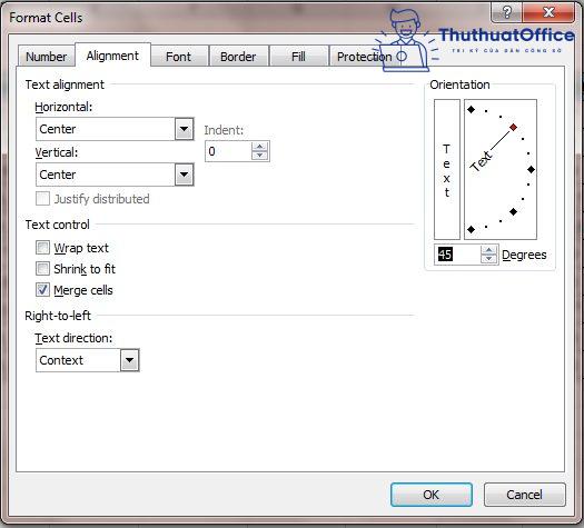 Xoay chữ trong Excel