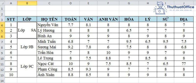 Xoay chữ trong Excel