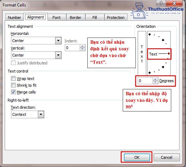 Xoay chữ trong Excel