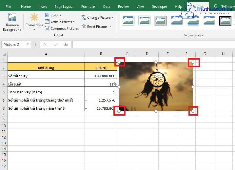 chèn ảnh vào Excel