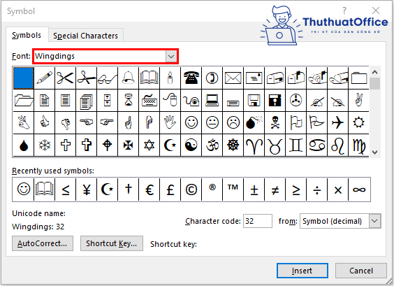 chèn ký tự trong Word