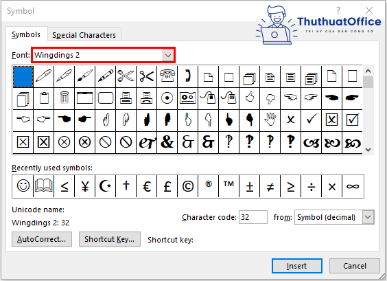 chèn ký tự trong Word