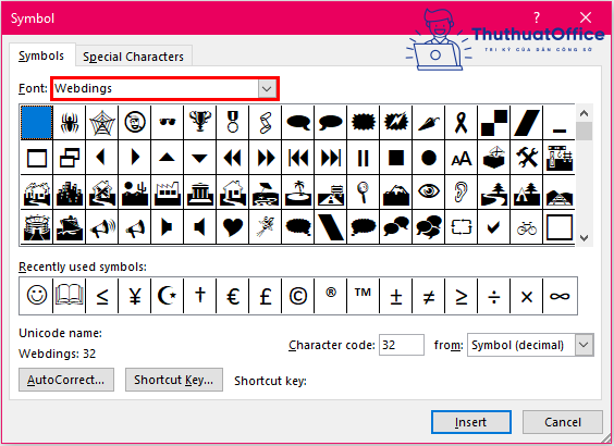 chèn ký tự trong Word