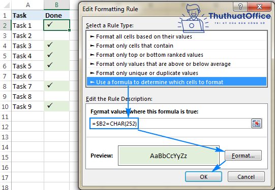 dấ tích trong excel