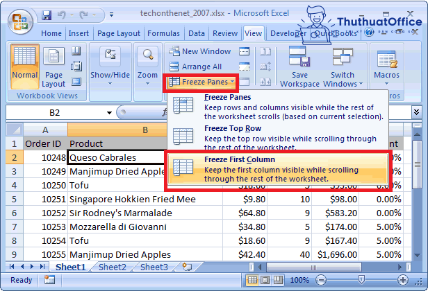 cố định ô trong Excel