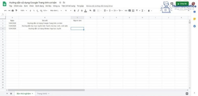 cách sử dụng Google Sheets 11