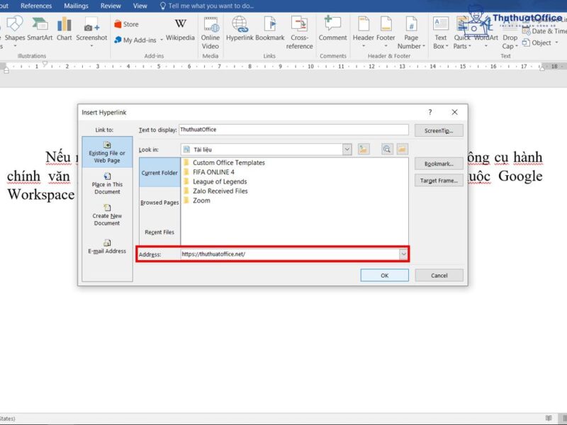 hyperlink trong Word