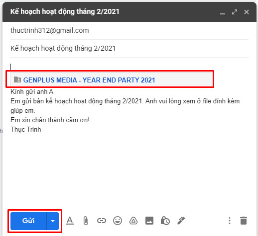 Gửi email bao gồm tệp đính kèm