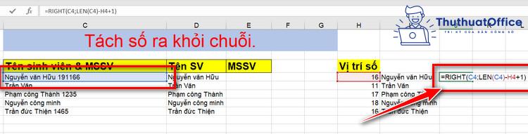 tách chữ trong Excel