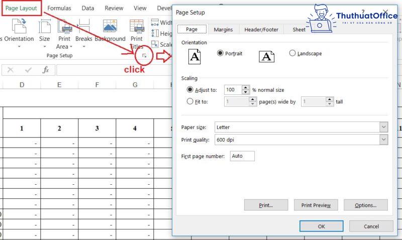 khắc phục in không hết trang trong excel