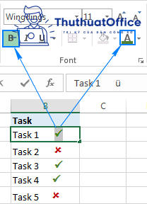 dấu tick trong excel