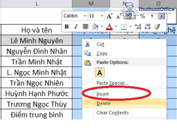 cách thêm cột trong Excel