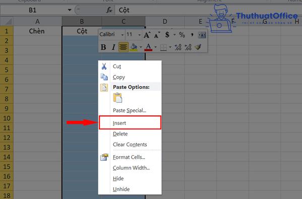 Cách thêm cột trong Excel