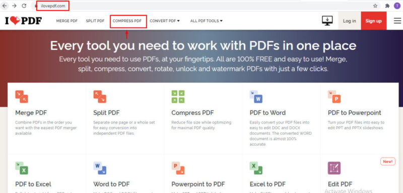 Giao diện ilovepdf