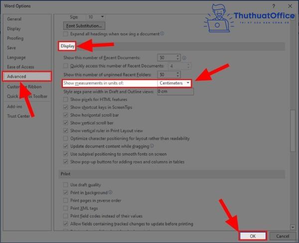 chỉnh đơn vị trong Word