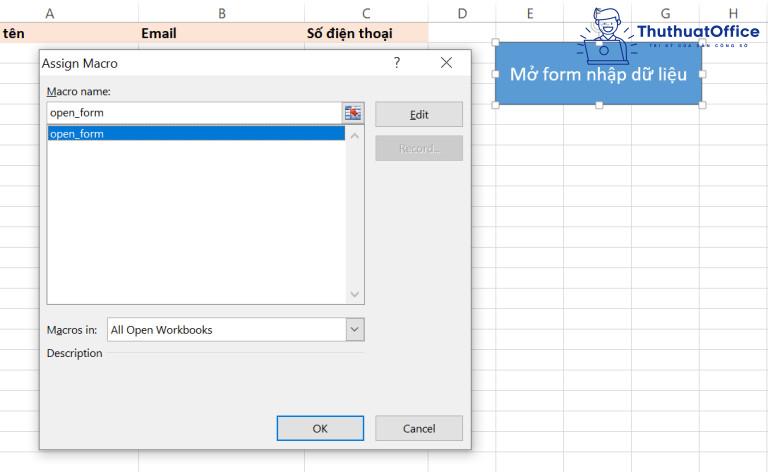 cách nhập dữ liệu trong Excel bằng form tự tạo
