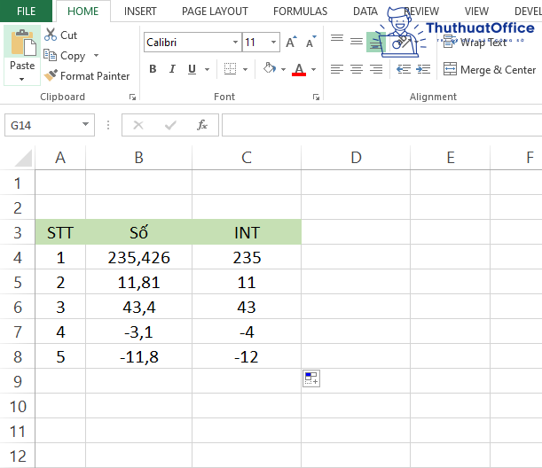 Làm tròn số trong Excel